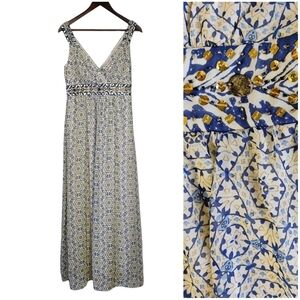 Signature By‎ Robbie Bee Maxi Dress Womens 8 Blue White Bohemian Grecian Beaded